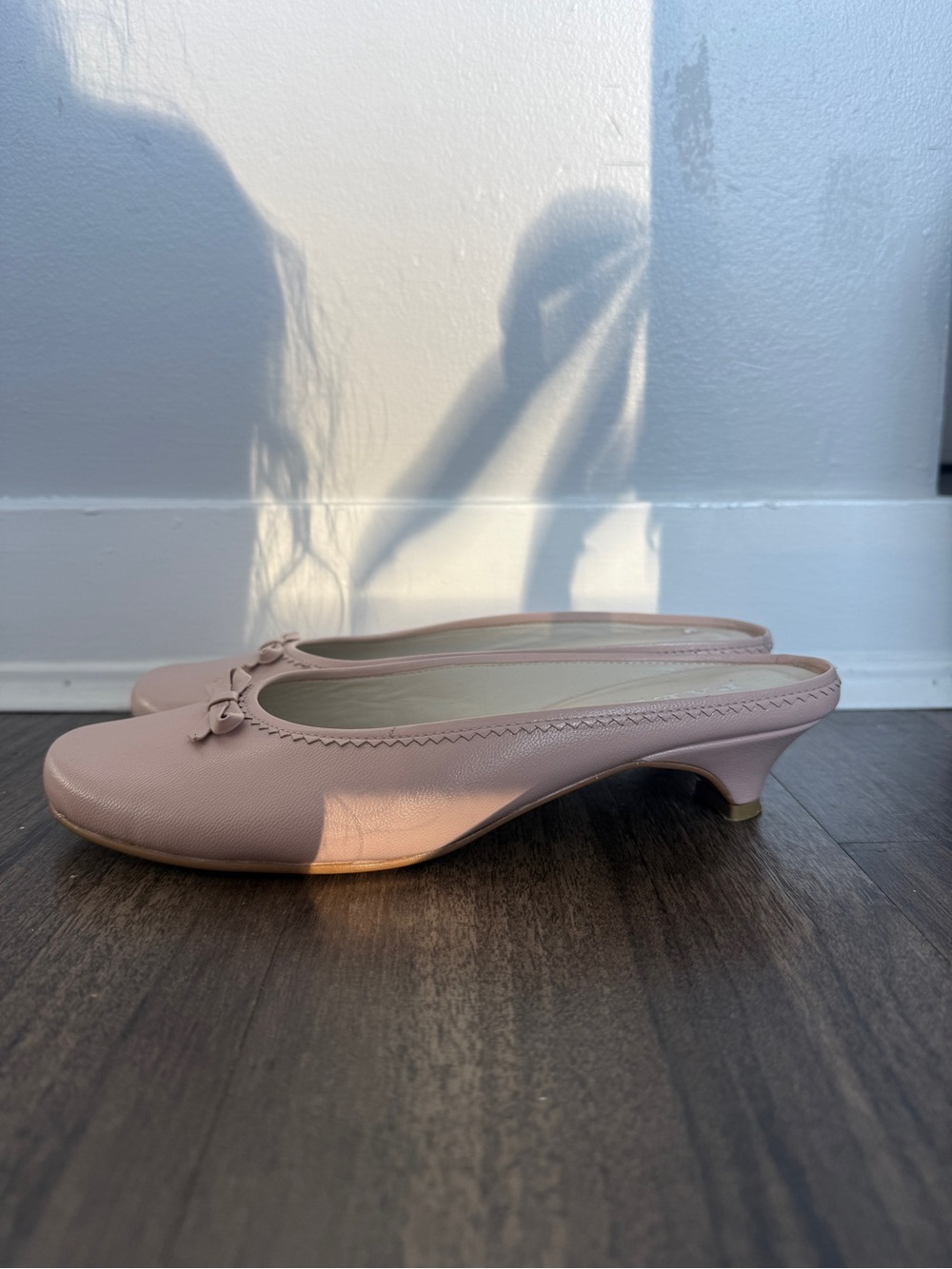 PAEZ Pink Leather Ballet Bow Kitten Heel Mules Size 36